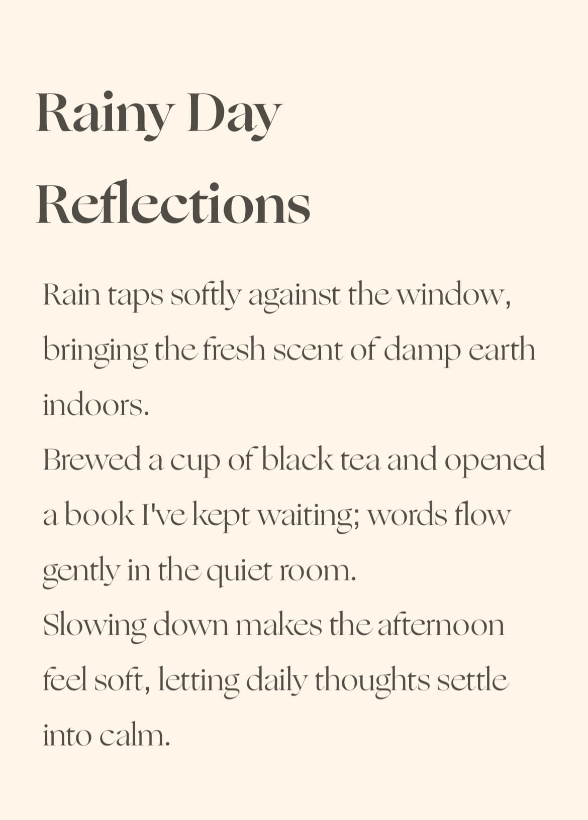 A Driftleaf English journal page titled Rainy Day Reflections